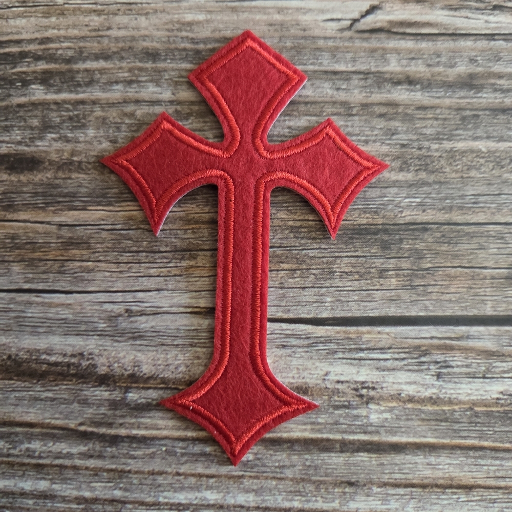 Red Cross Gothic God Catholic Embroidered Iron on Patch